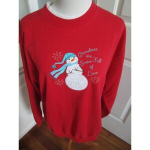 SWEET RED SWEATSHIRT GRANDMAS ARE SNOW FULL OF LOVE  WHITE TEE COLLAR  LARGE
